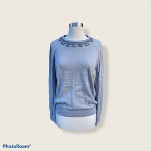 RALPH LAUREN Gray Rhinestone Sweater | L